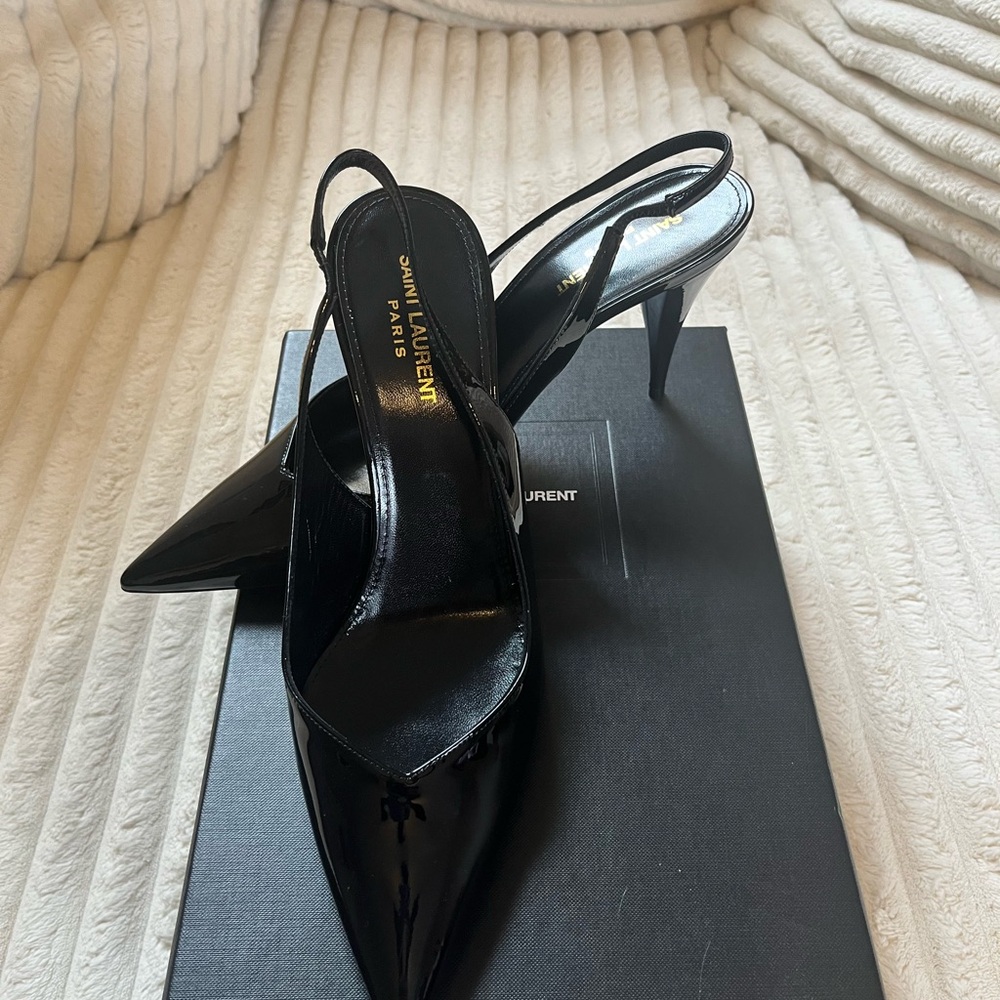 Saint Laurent Glossy Black Slingback Heels